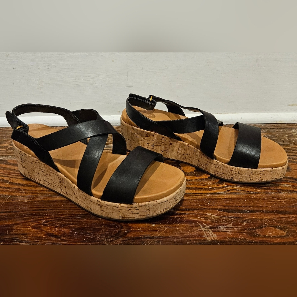 Clarks Black and Tan Wedge Sandals